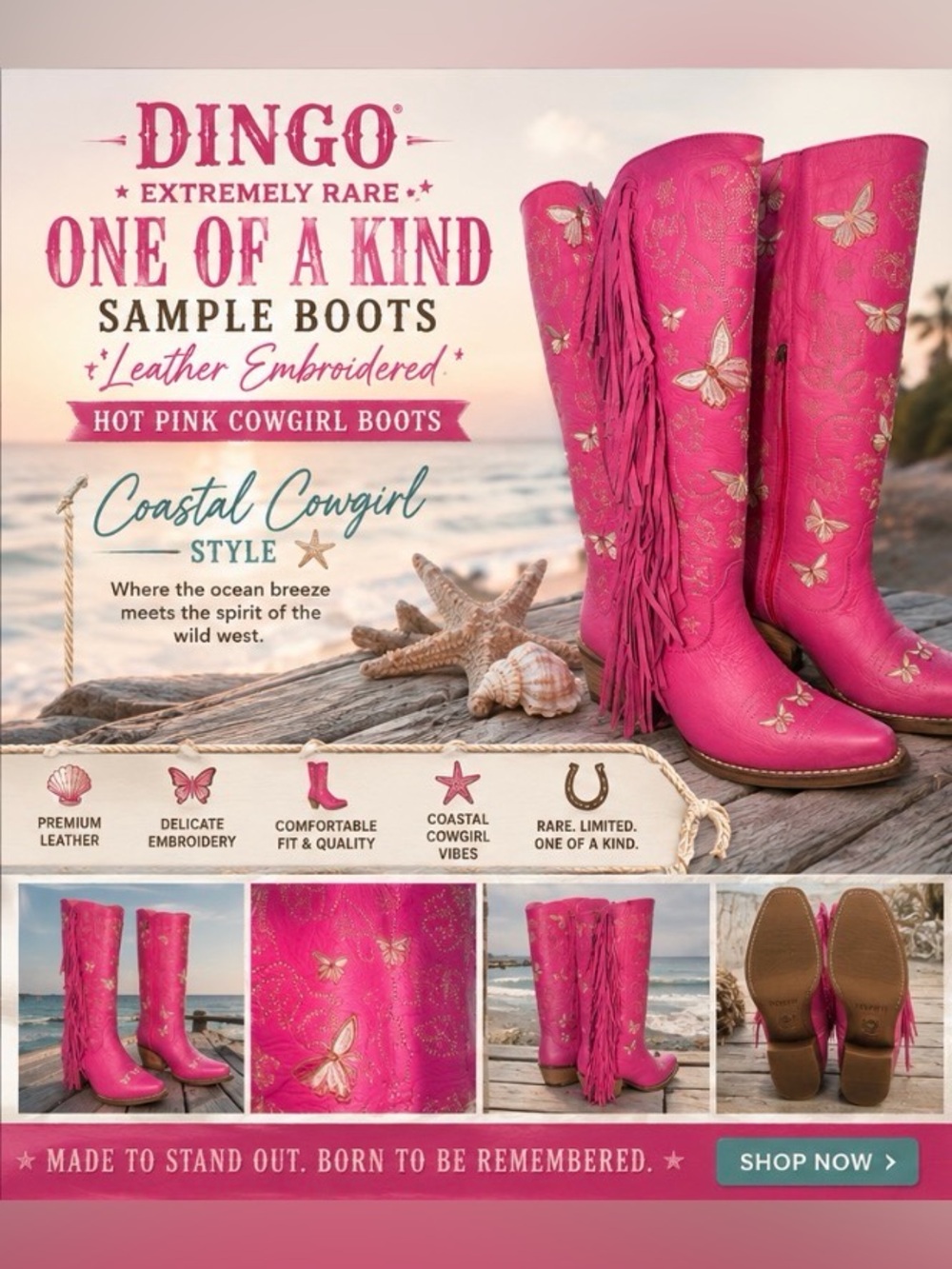 Dingo Retro Hot Pink Knee High Embroidered Leather Boots, Unreleased NWT Size 7 - Picture 5 of 16